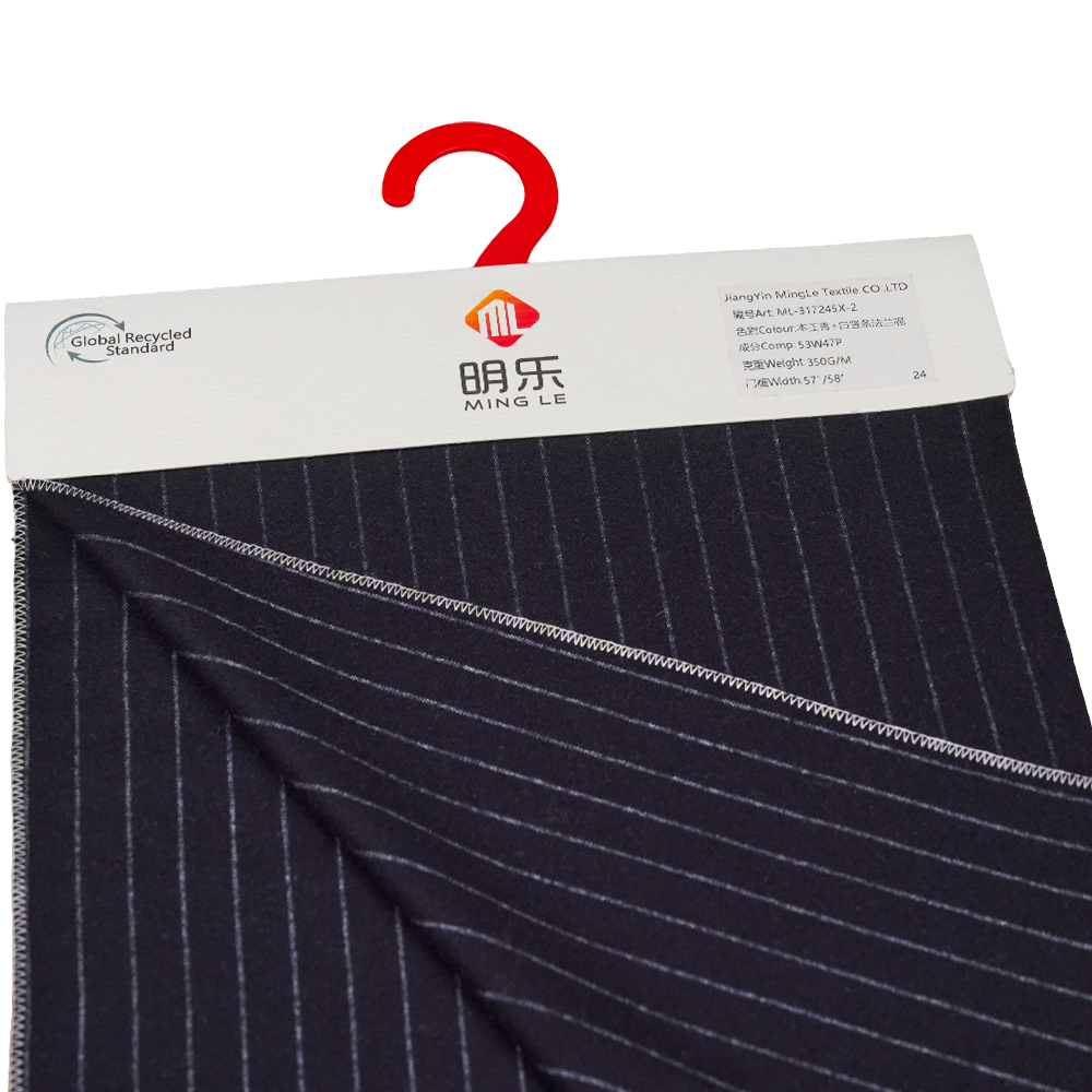 울 53%, 폴리에스테르 47%, 350G/M, Zhiqing + 흰색, 세로 줄무늬 플란넬 원단, ML-317245X-2